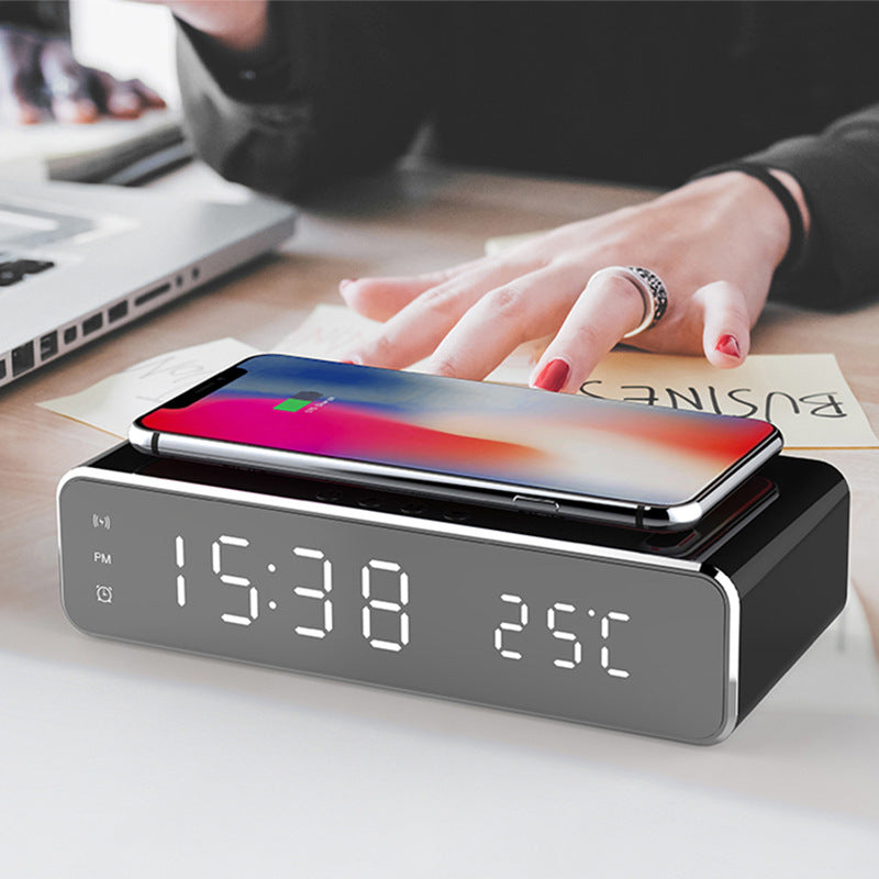 LED Electric Alarm Clock With Wireless Charger Desktop Digital Despertador Thermometer Clock HD Mirror Clock Watch Table Decor