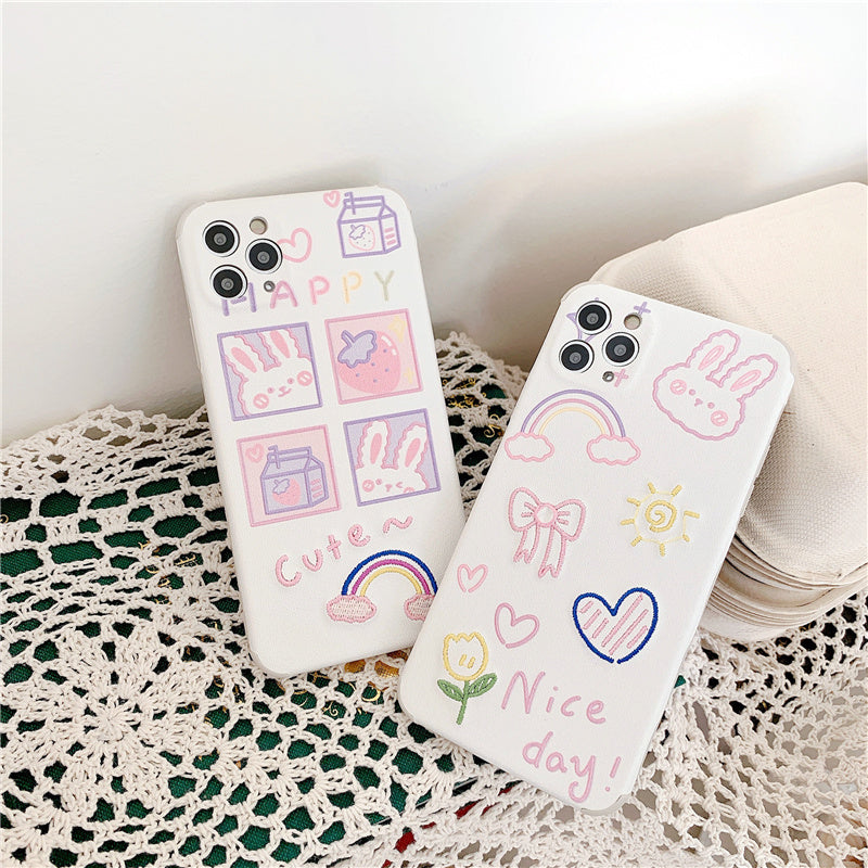 Cute Embroidered Happy Rabbit Phone Case