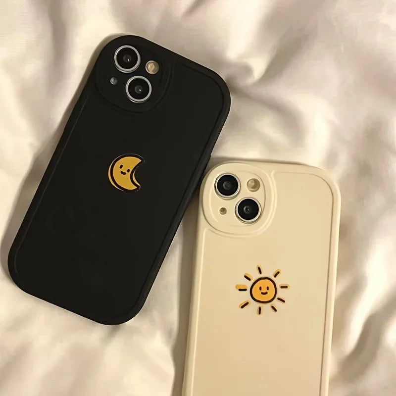 Simple Sun Moon Phone Case For iPhone 11 12 13 14 15 Pro Max Funda High-end Soft Silicone Luxtury Cases Cover for iphone 15 xs x