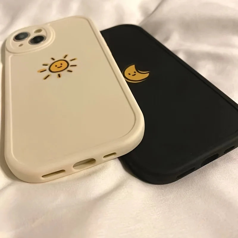 Simple Sun Moon Phone Case For iPhone 11 12 13 14 15 Pro Max Funda High-end Soft Silicone Luxtury Cases Cover for iphone 15 xs x