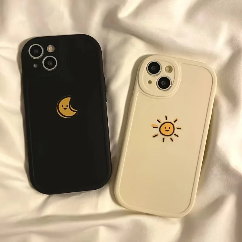 Simple Sun Moon Phone Case For iPhone 11 12 13 14 15 Pro Max Funda High-end Soft Silicone Luxtury Cases Cover for iphone 15 xs x